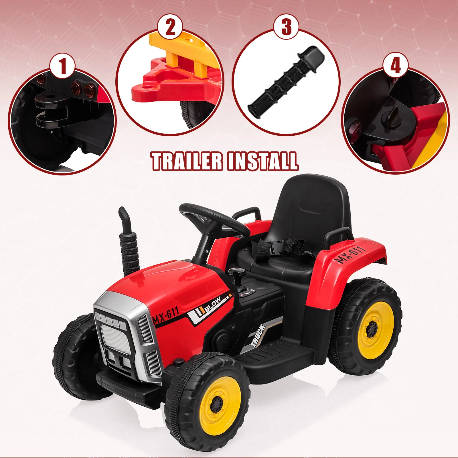 12V Battery-Powered Kids Electric Ride-On Tractor with Trailer and Remote Control - Image 5
