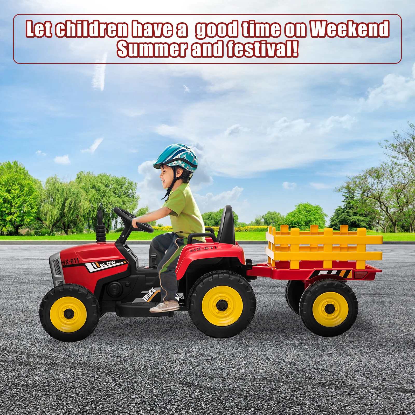 12V Battery-Powered Kids Electric Ride-On Tractor with Trailer and Remote Control - Image 7