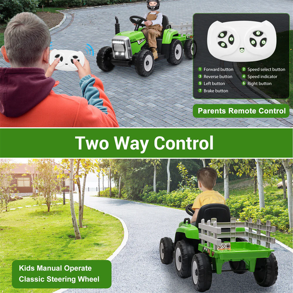 12V Kids Ride On Tractor with Trailer and Remote Control Electric Vehicle Toy - Image 17