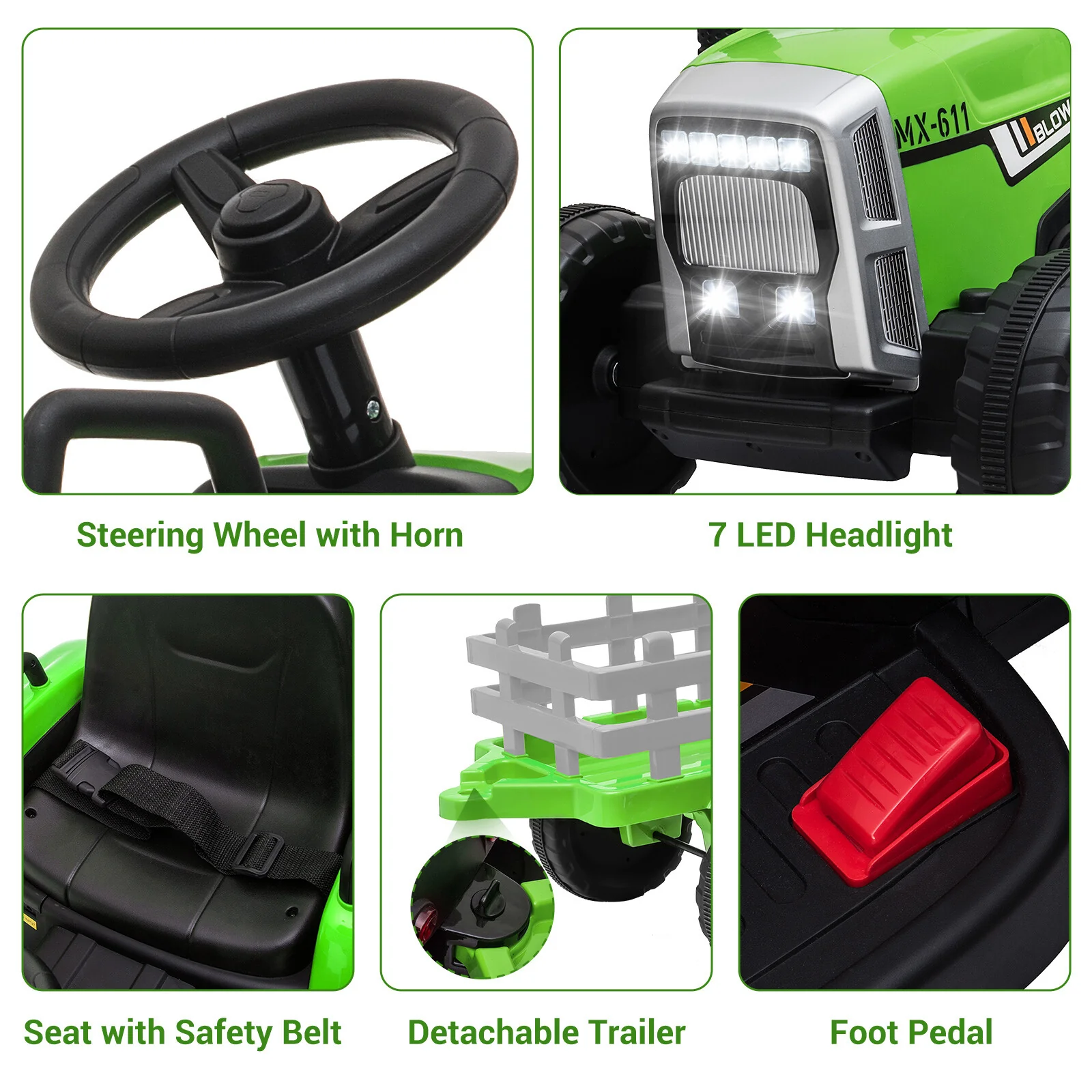 12V Kids Ride On Tractor with Trailer and Remote Control Electric Vehicle Toy - Image 19