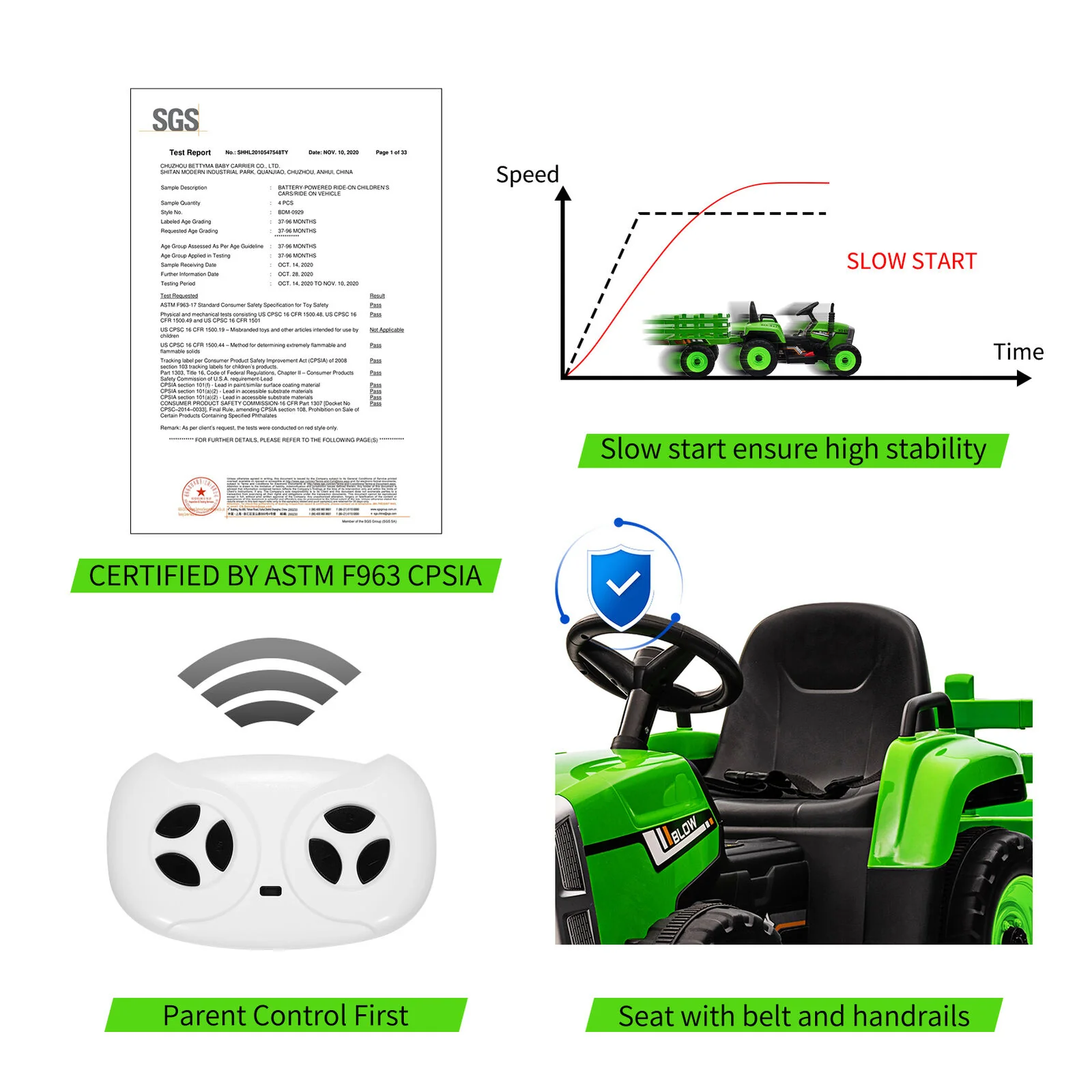12V Kids Ride-On Tractor with Remote Control and Trailer Attachment - Image 13