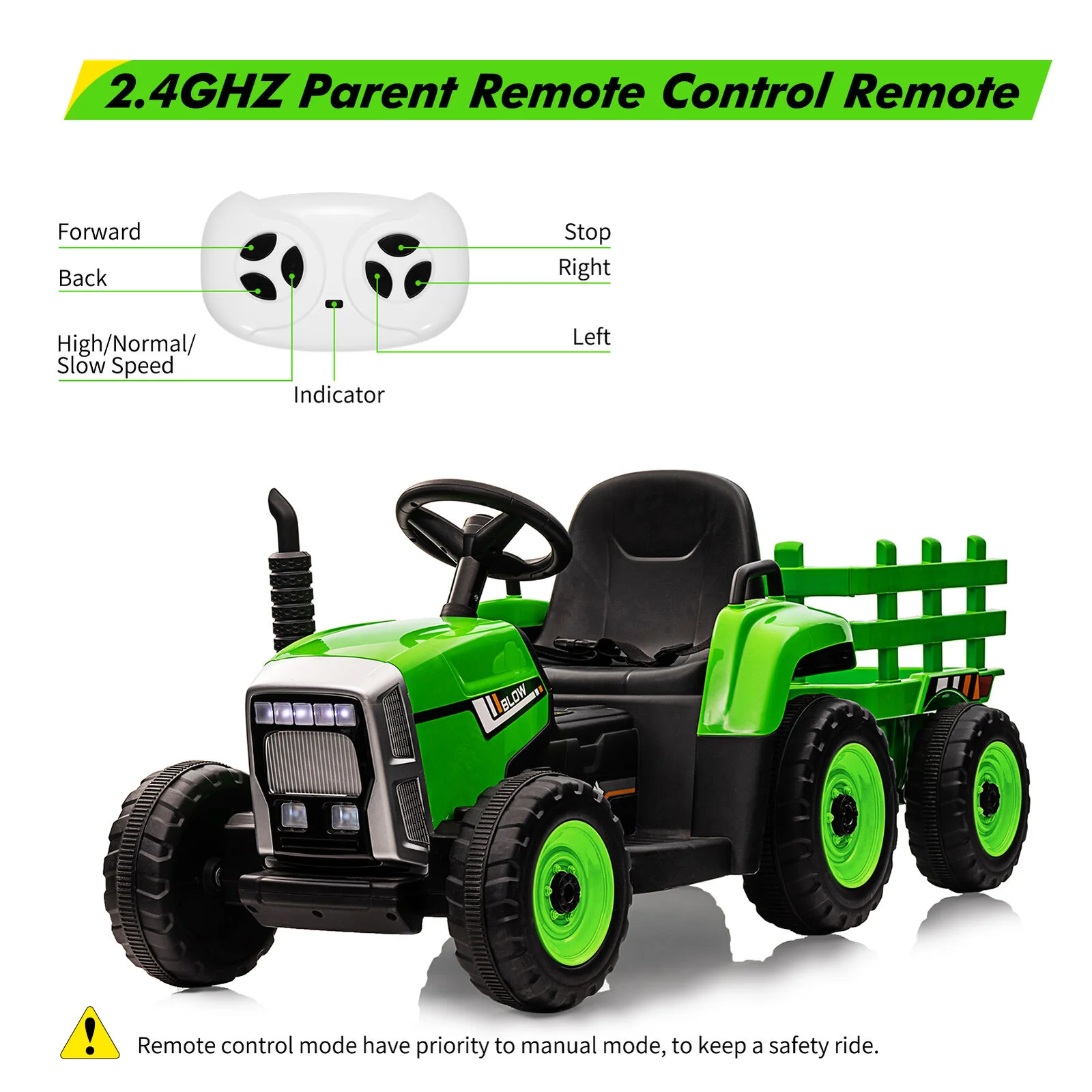 12V Kids Ride-On Tractor with Remote Control and Trailer Attachment - Image 22
