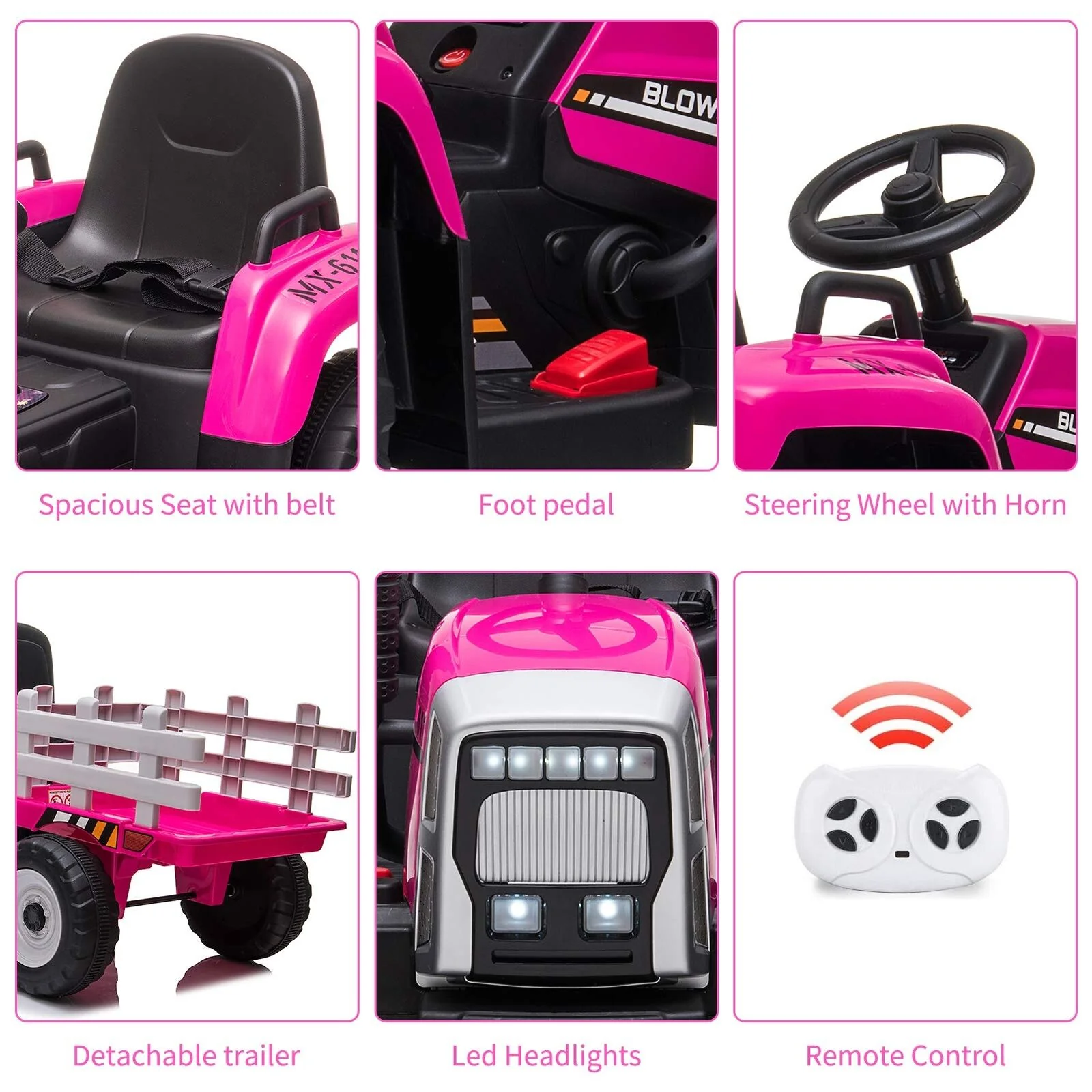 12V Kids Ride-On Tractor with Remote Control and Trailer Attachment - Image 4