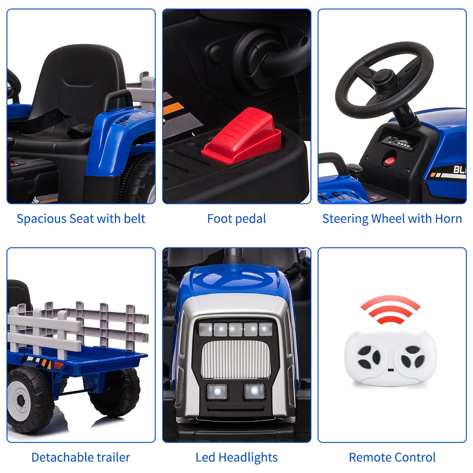12V Kids Ride-On Tractor with Remote Control and Trailer Attachment - Image 9