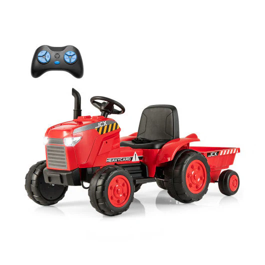 Green 12V Kids Ride-On Tractor with Trailer and Remote