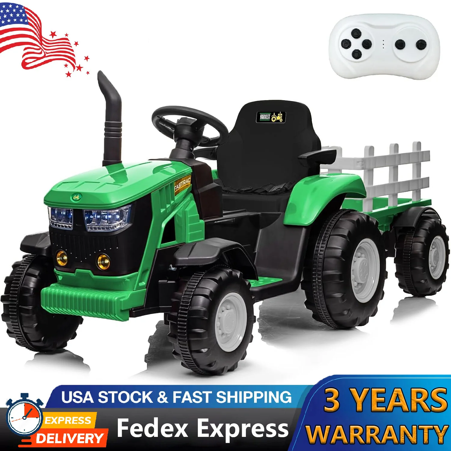 12V Kids Electric Ride-On Tractor with Trailer, Battery Powered Vehicle - Image 15