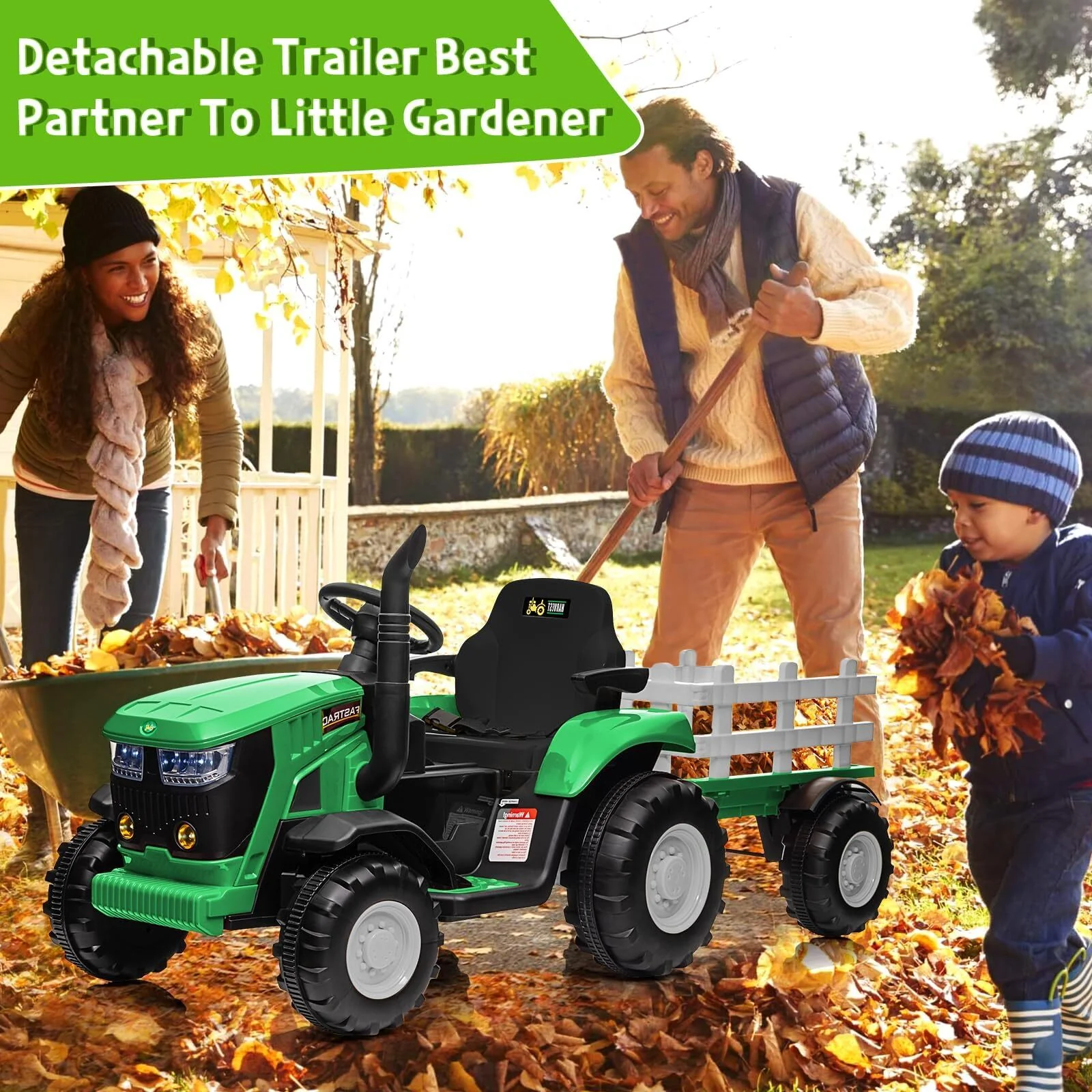 12V Kids Electric Ride-On Tractor with Trailer, Battery Powered Vehicle - Image 3