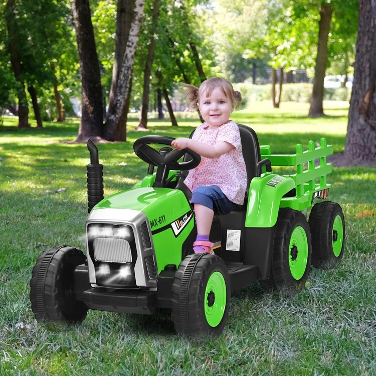 12V Kids Ride-On Tractor with Trailer, Ground Loader, RC Remote Control, and Lights - Image 2