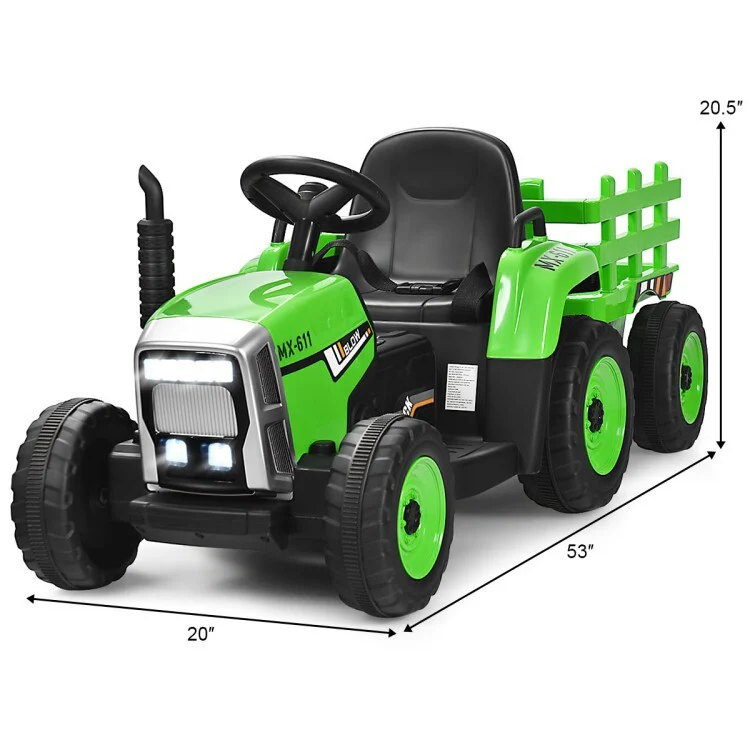 12V Kids Ride-On Tractor with Trailer, Ground Loader, RC Remote Control, and Lights - Image 4