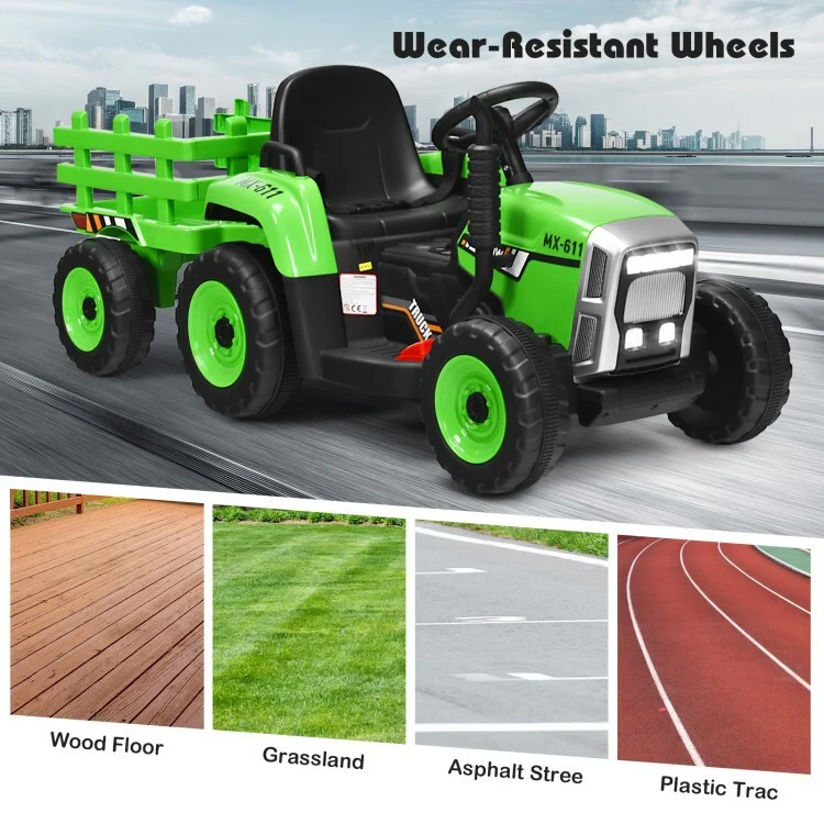 12V Kids Ride-On Tractor with Trailer, Ground Loader, RC Remote Control, and Lights - Image 8