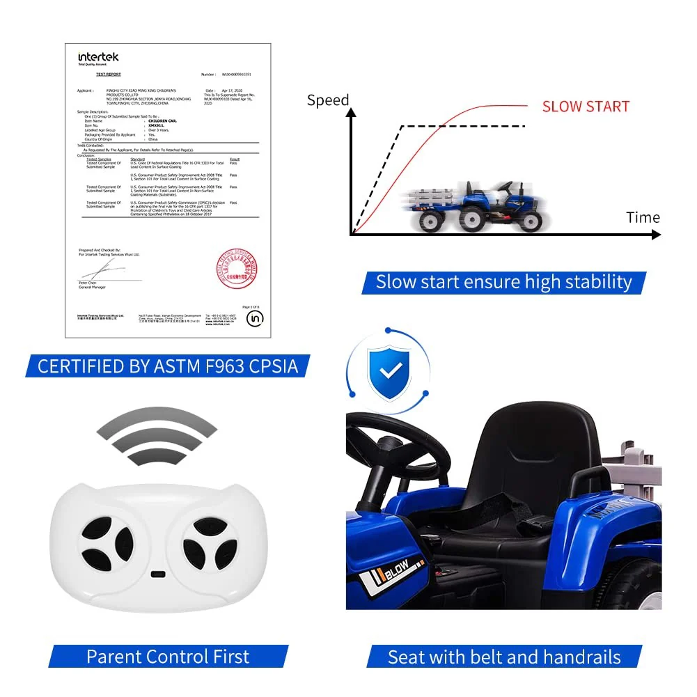 12V Battery-Powered Kids Ride-On Tractor with Trailer and Remote Control for Toddlers - Image 4