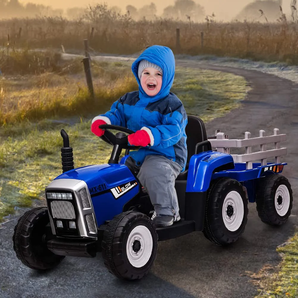 12V Battery-Powered Kids Ride-On Tractor with Trailer and Remote Control for Toddlers - Image 8