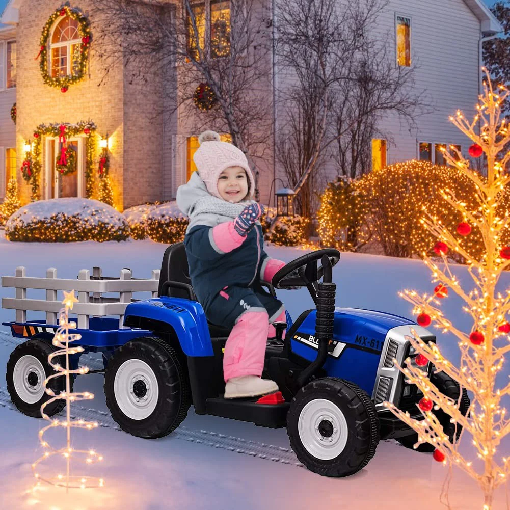 12V Battery-Powered Kids Ride-On Tractor with Trailer and Remote Control for Toddlers - Image 9