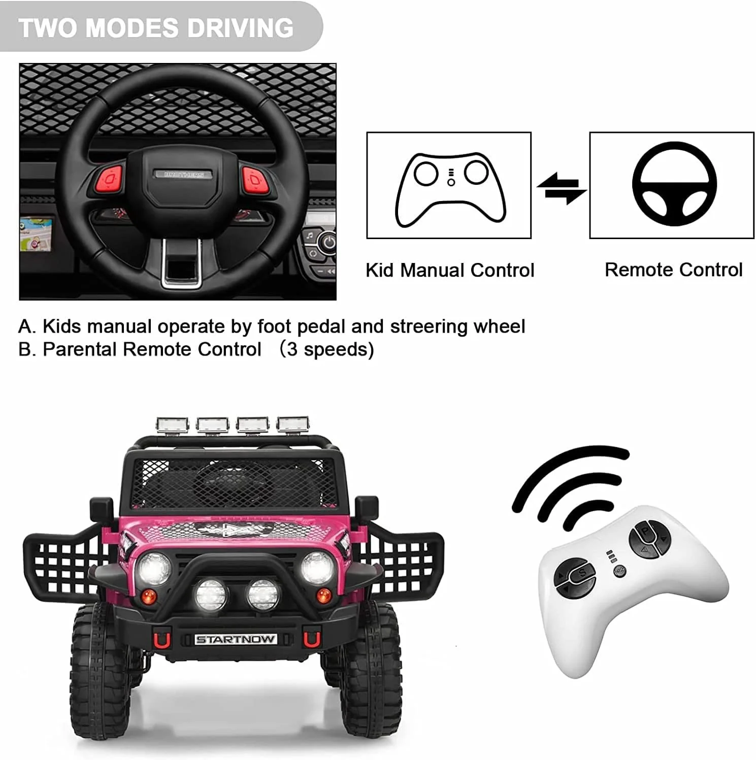 12V Electric 2-Seater Kids Ride-On Jeep Truck with Remote Control - Image 3