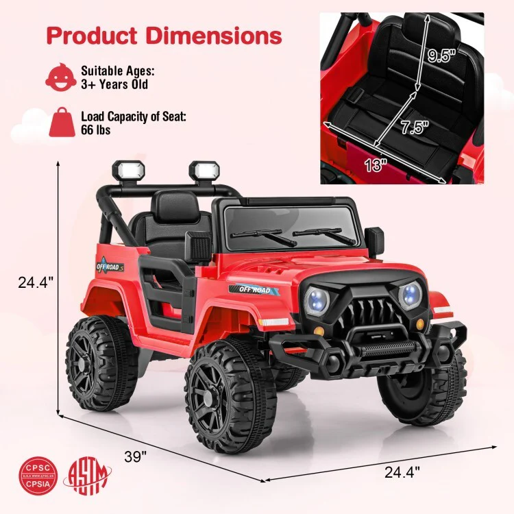 12V Kids Ride-On Truck Car with 3-Speed Driving, Remote Control, and Steering Wheel - Image 4