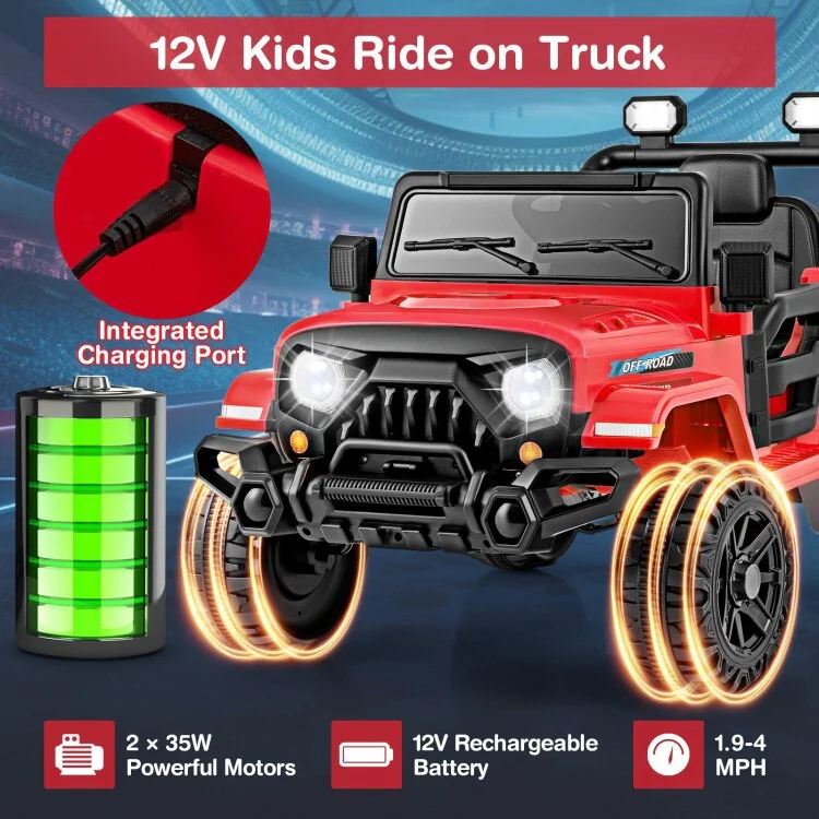 12V Kids Ride-On Truck Car with 3-Speed Driving, Remote Control, and Steering Wheel - Image 7