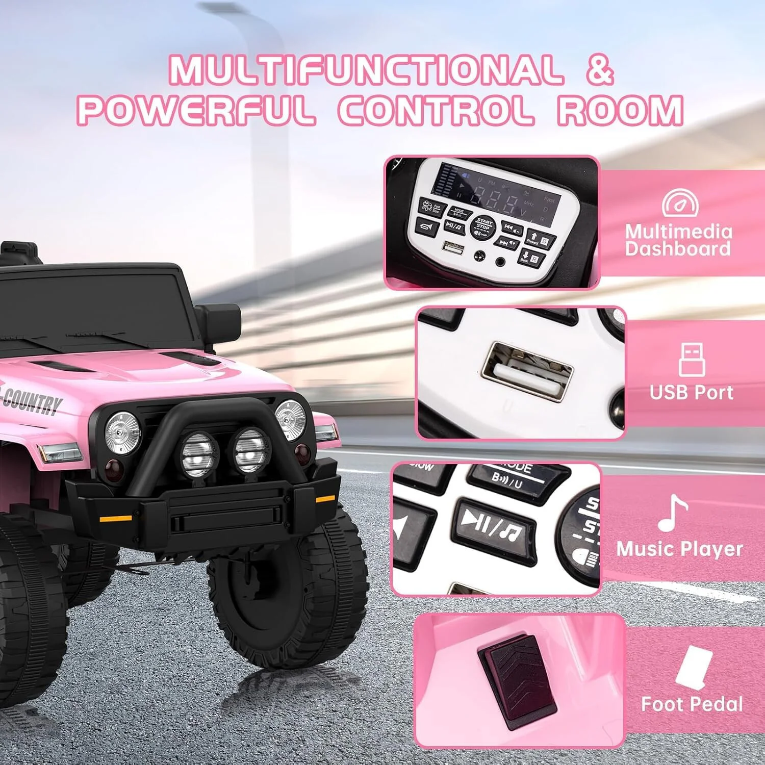 12V Battery-Powered Pink Kids Ride-On 4-Wheeler Truck with Remote Control - Image 4