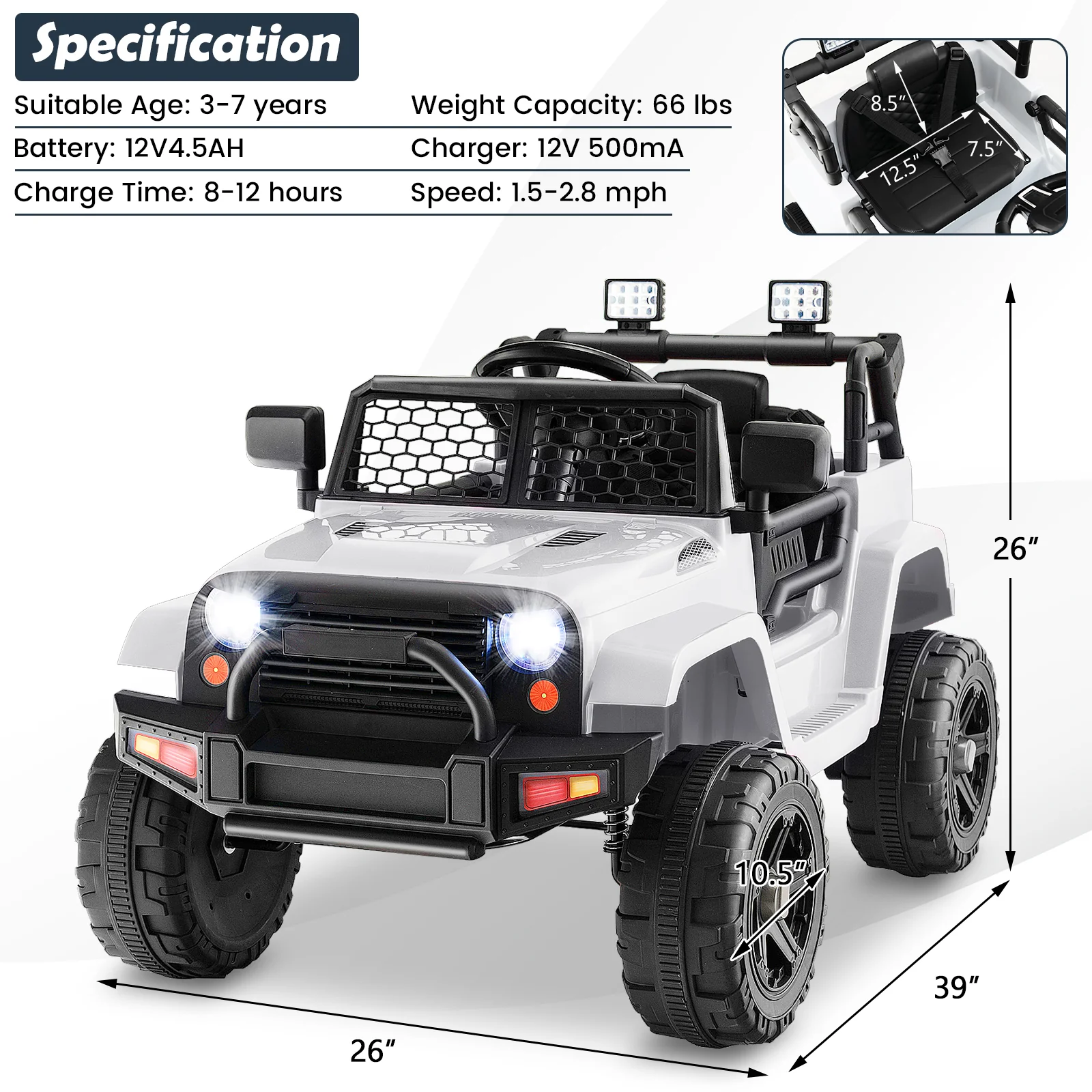 12V Kids Electric Ride-On Truck Car with Remote Control, Lights, and Music