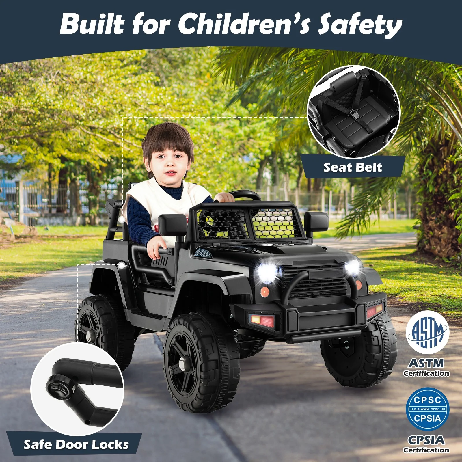 12V Kids Electric Ride-On Truck Car with Remote, Music, and Lights - Black - Image 5