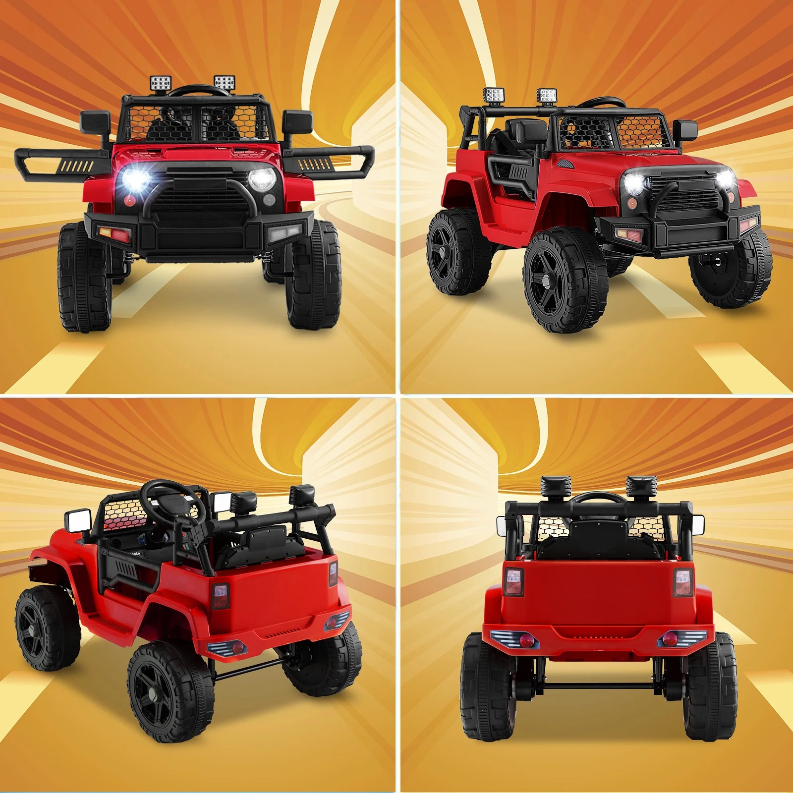 12V Red Kids Electric Ride-On Truck with Remote Control, Music, and Lights - Image 8