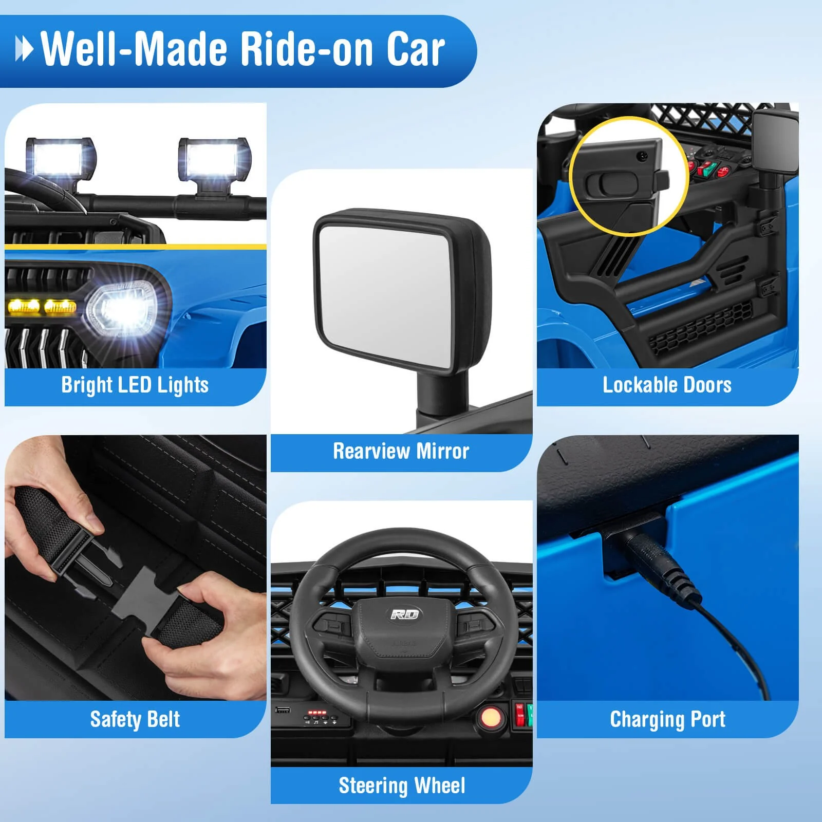 12V Kids Ride-On Truck Car with Parental Remote, 3 Speeds, LED Lights, and Music Player - Image 10