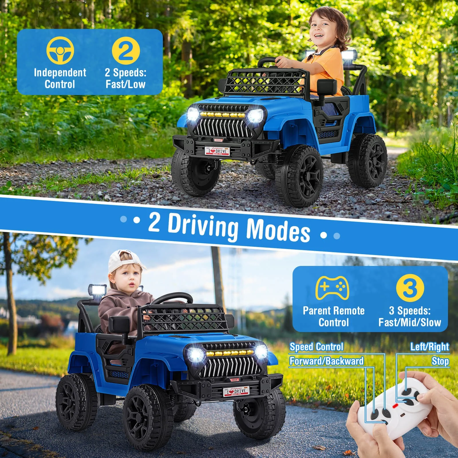12V Kids Ride-On Truck Car with Parental Remote, 3 Speeds, LED Lights, and Music Player - Image 5