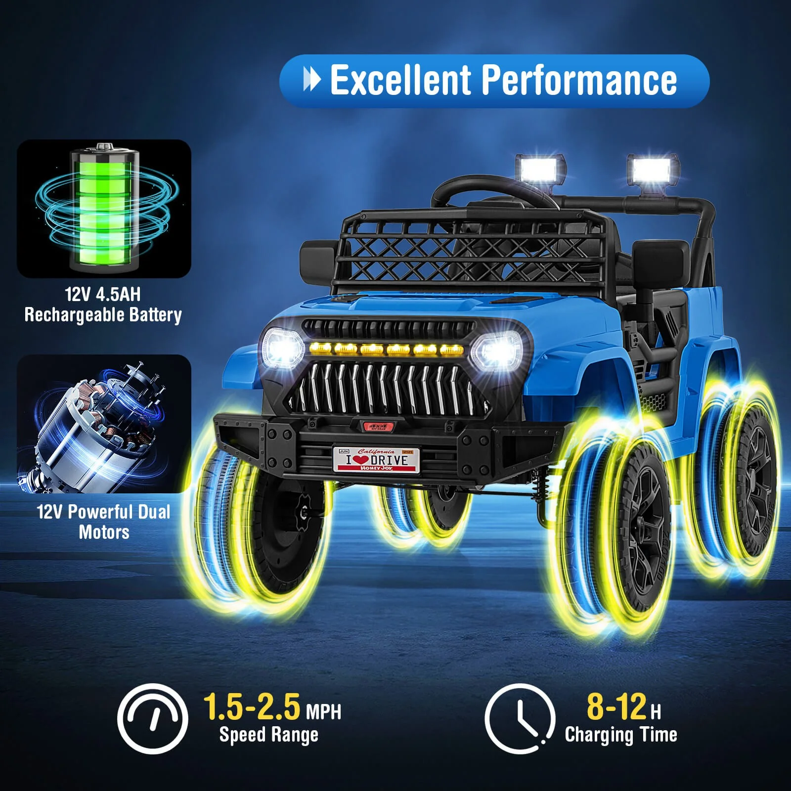 12V Kids Ride-On Truck Car with Parental Remote, 3 Speeds, LED Lights, and Music Player - Image 6