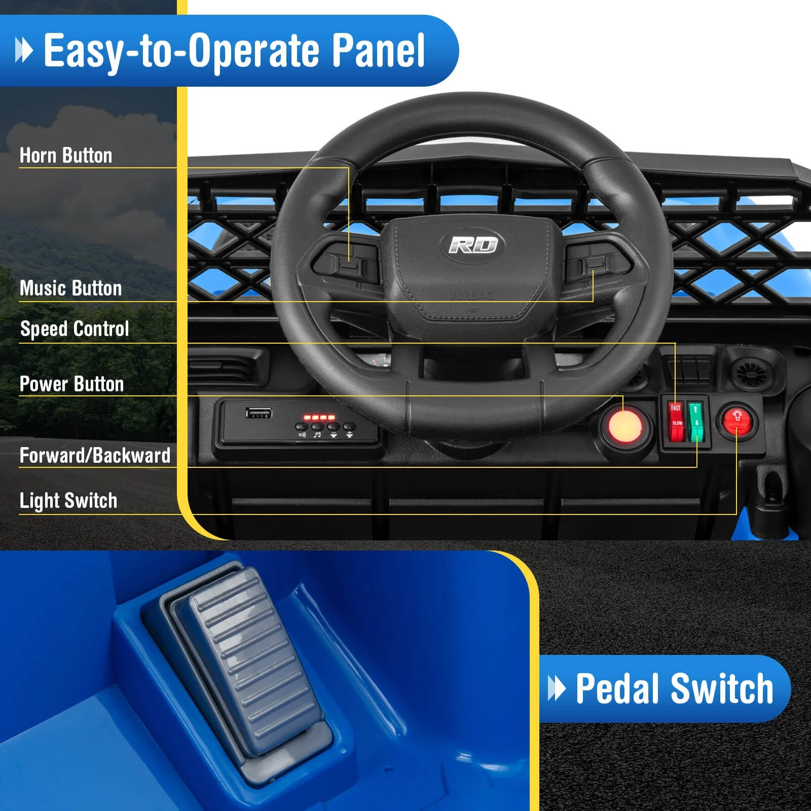 12V Kids Ride-On Truck Car with Parental Remote, 3 Speeds, LED Lights, and Music Player - Image 8