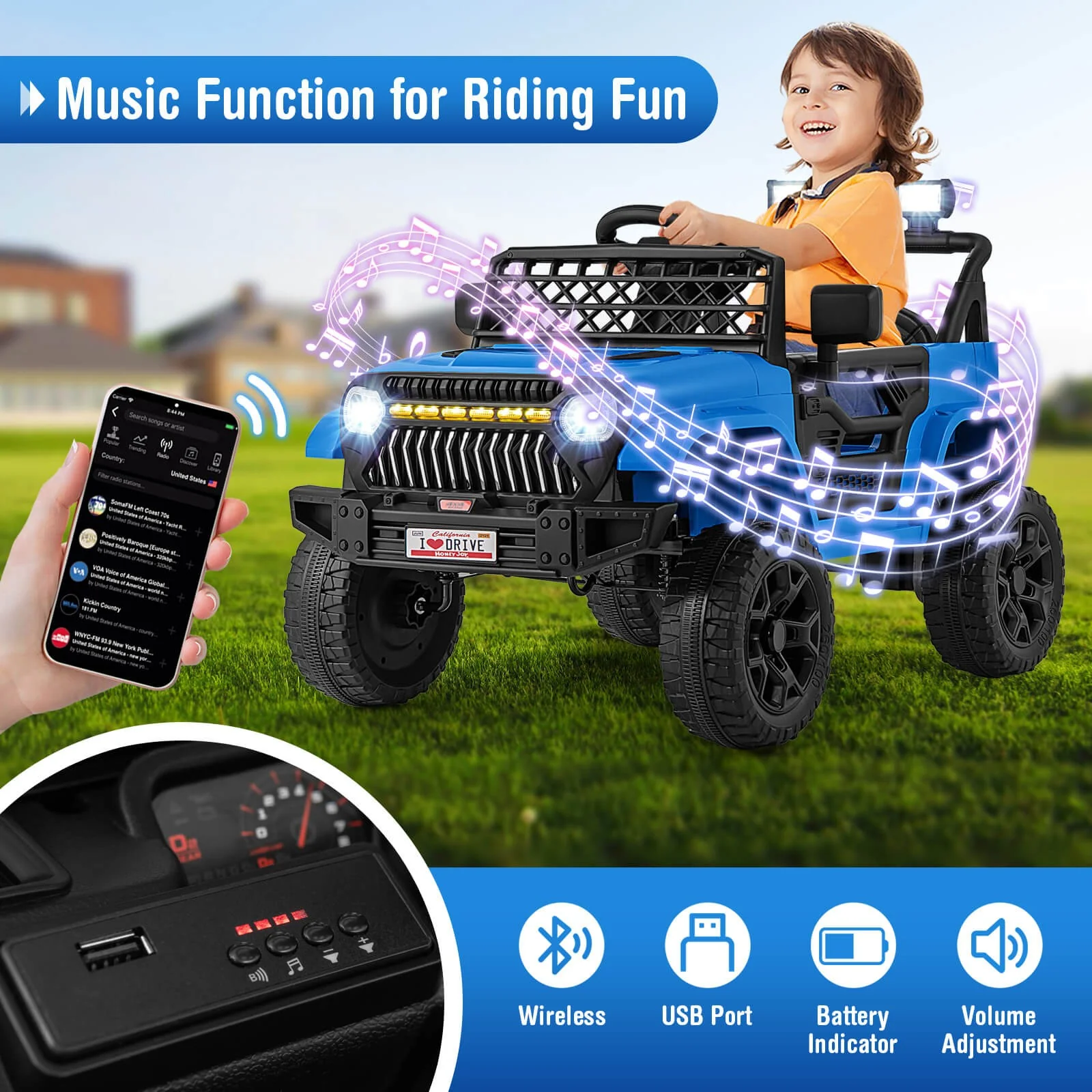 12V Kids Ride-On Truck Car with Parental Remote, 3 Speeds, LED Lights, and Music Player - Image 9