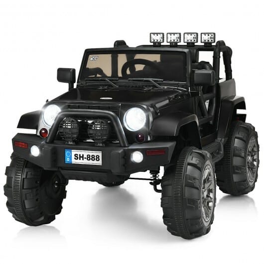 12V Black Ride-On Truck for Kids with Remote Control and LED Lights - Image 3