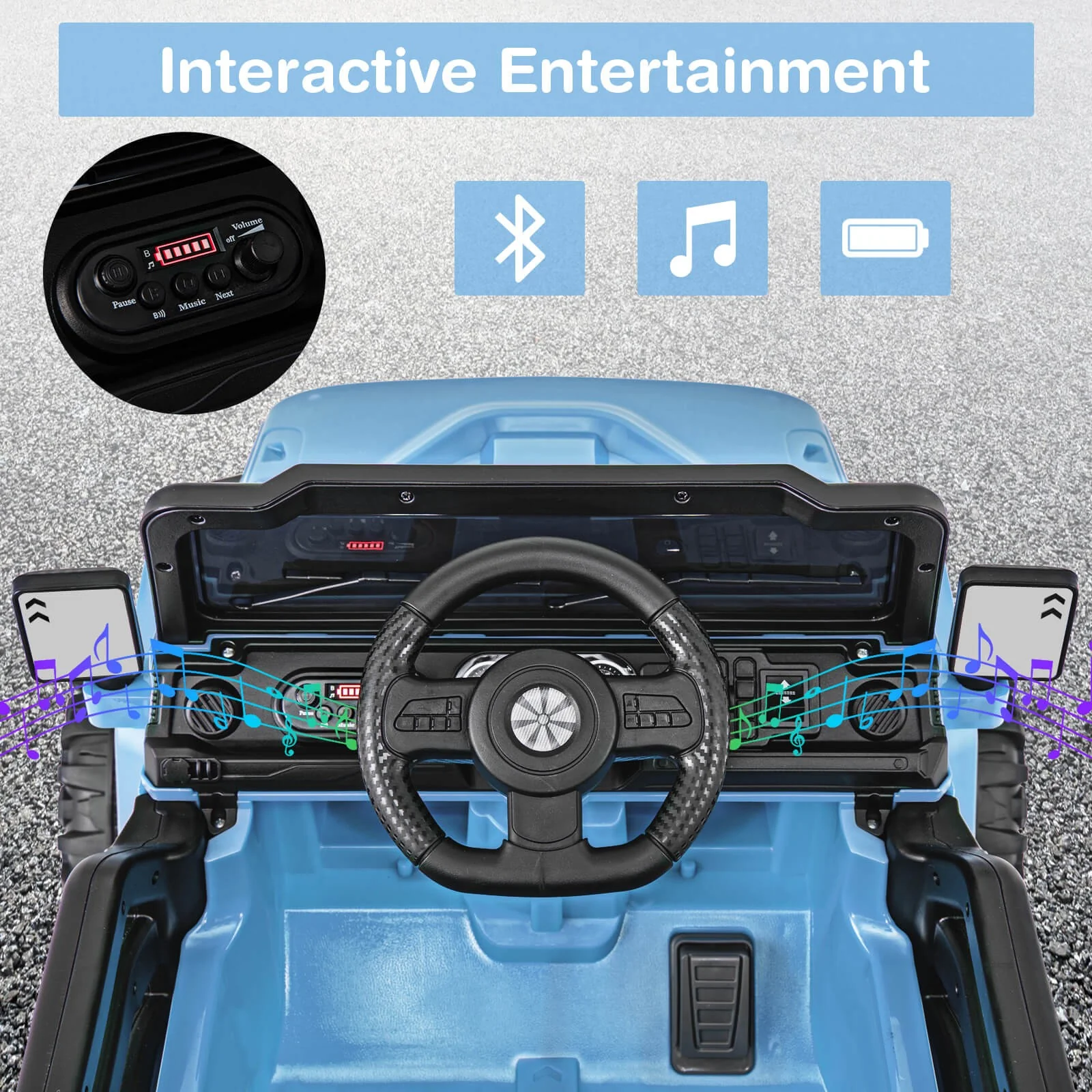 12V Kids Ride-On Truck Car with Remote Control, Threaded Wheels, 3 Speeds, and LED Lights - Image 6