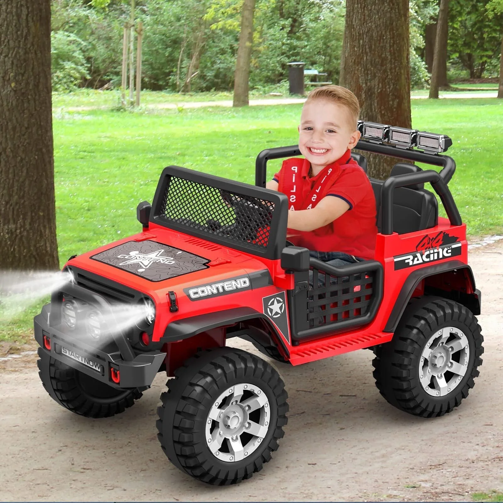 12V Kids Ride On Truck Car with Safety Belt, MP3 and LED Lights - Perfect Xmas Gift for Two! - Image 3