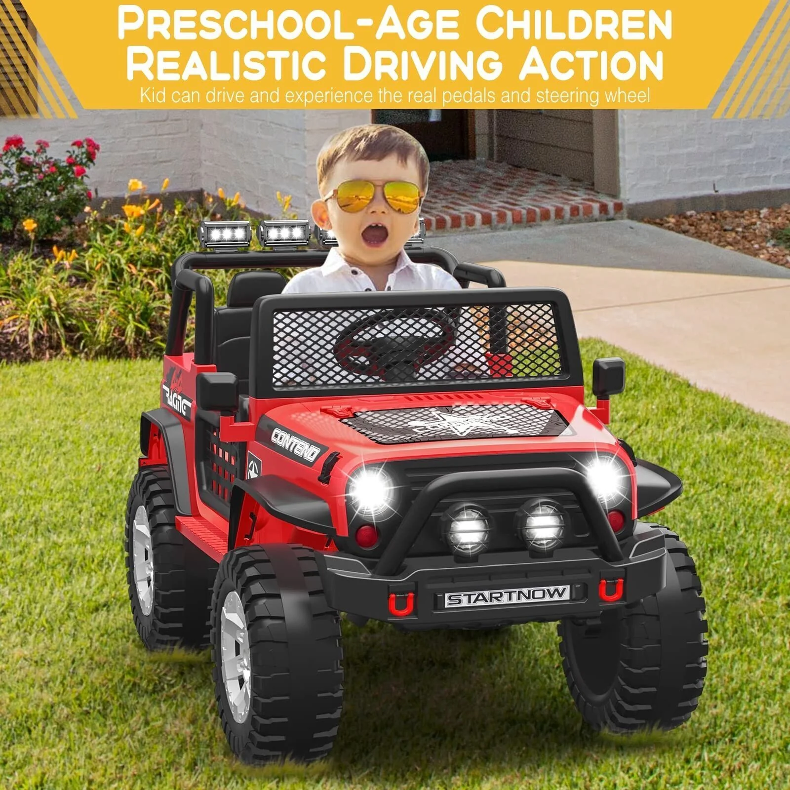12V Kids Ride On Truck Car with Safety Belt, MP3 and LED Lights - Perfect Xmas Gift for Two! - Image 4