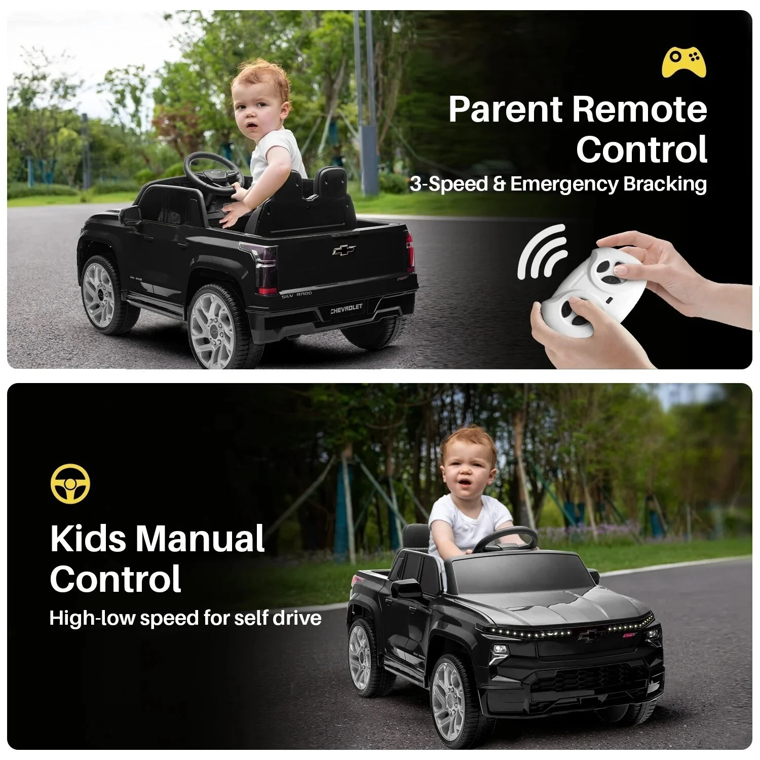 12V Kids Electric Ride-On Truck Licensed Chevrolet Silverado with Remote Control Toy - Image 23