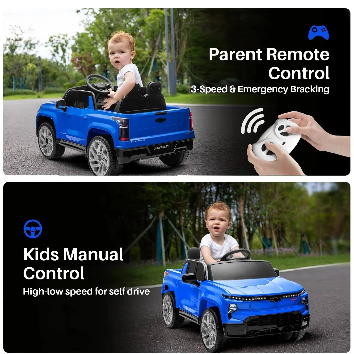 12V Kids Electric Ride-On Truck Licensed Chevrolet Silverado with Remote Control Toy - Image 4