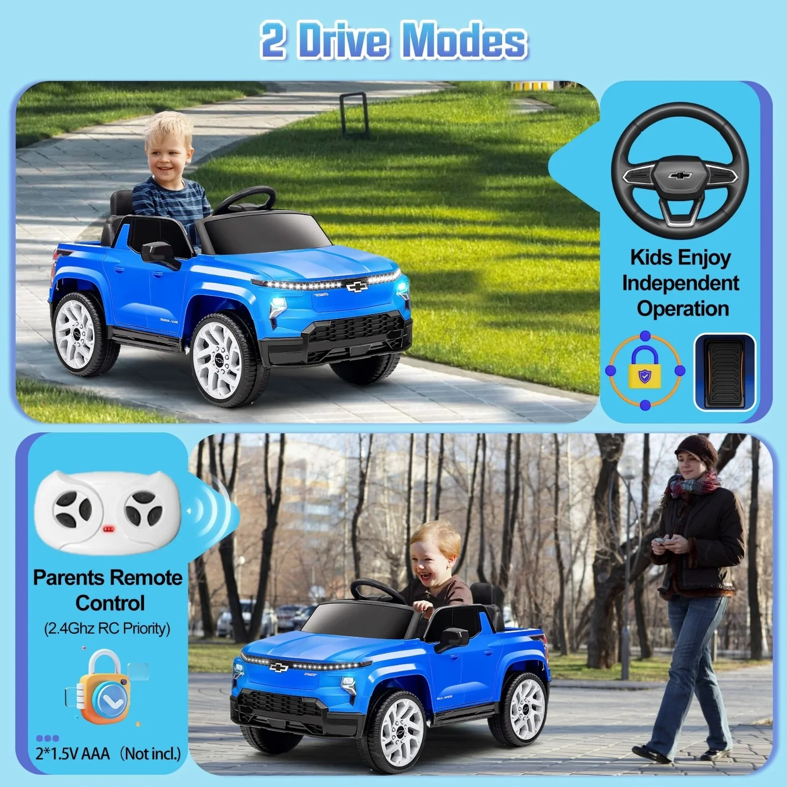 12V Kids Electric Ride-On Truck Licensed Chevrolet Silverado with Remote Control Toy - Image 9