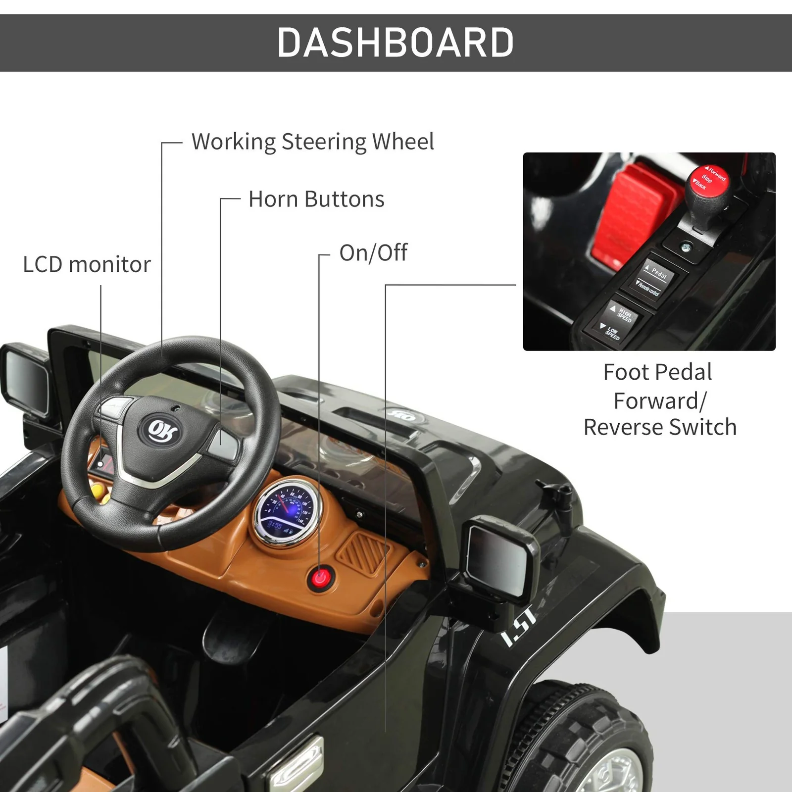 12V Kids Off-Road Electric Ride-On Truck with MP3 Connection and Working Horn - Image 6