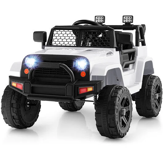 White 12V Children's Ride-On Truck with Remote Control and LED Lights