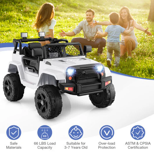White 12V Children's Ride-On Truck with Remote Control and LED Lights - Image 5