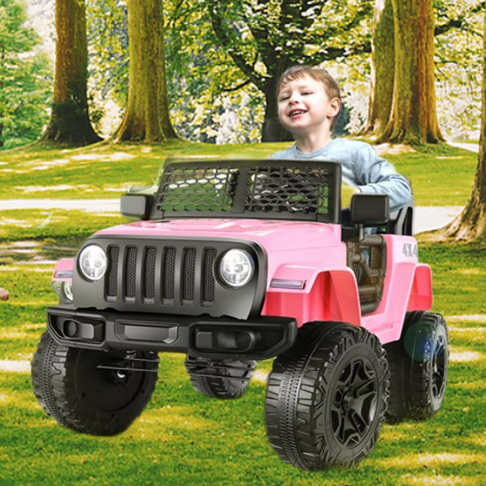 12V Kids Ride On Truck with RC Control, Spring Suspension, LED Lights, and Music - Pink - Image 11