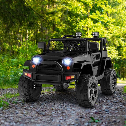 12V Kids Ride-On Truck with Remote Control and Headlights Black - Image 2