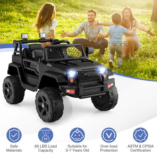 12V Kids Ride-On Truck with Remote Control and Headlights Black - Image 5