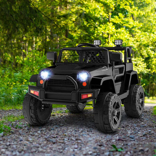 12V Remote-Controlled Black Kids Ride-On Truck with Headlights - Image 2