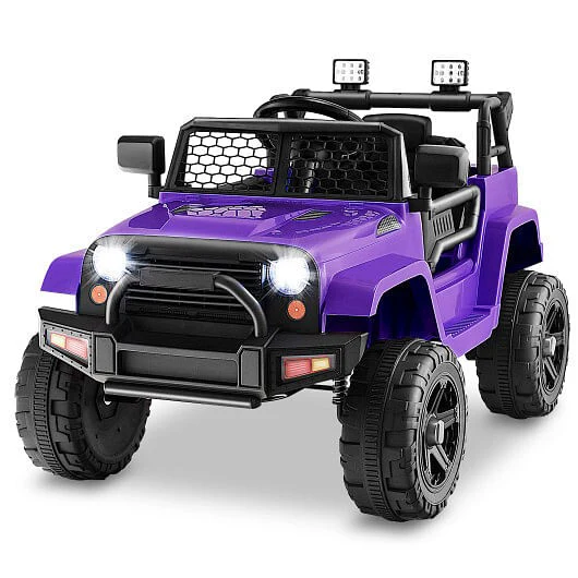 12V Kids Ride-On Truck with Remote Control and Headlights Purple - Image 3