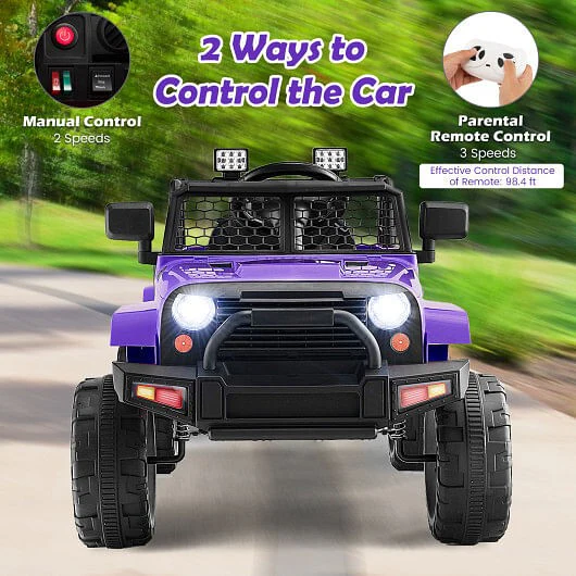 12V Kids Ride-On Truck with Remote Control and Headlights Purple - Image 5