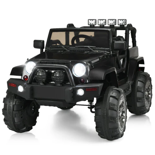 12V Kids Ride-On Truck with Remote Control, MP3 Music, and LED Lights in Black - Image 2