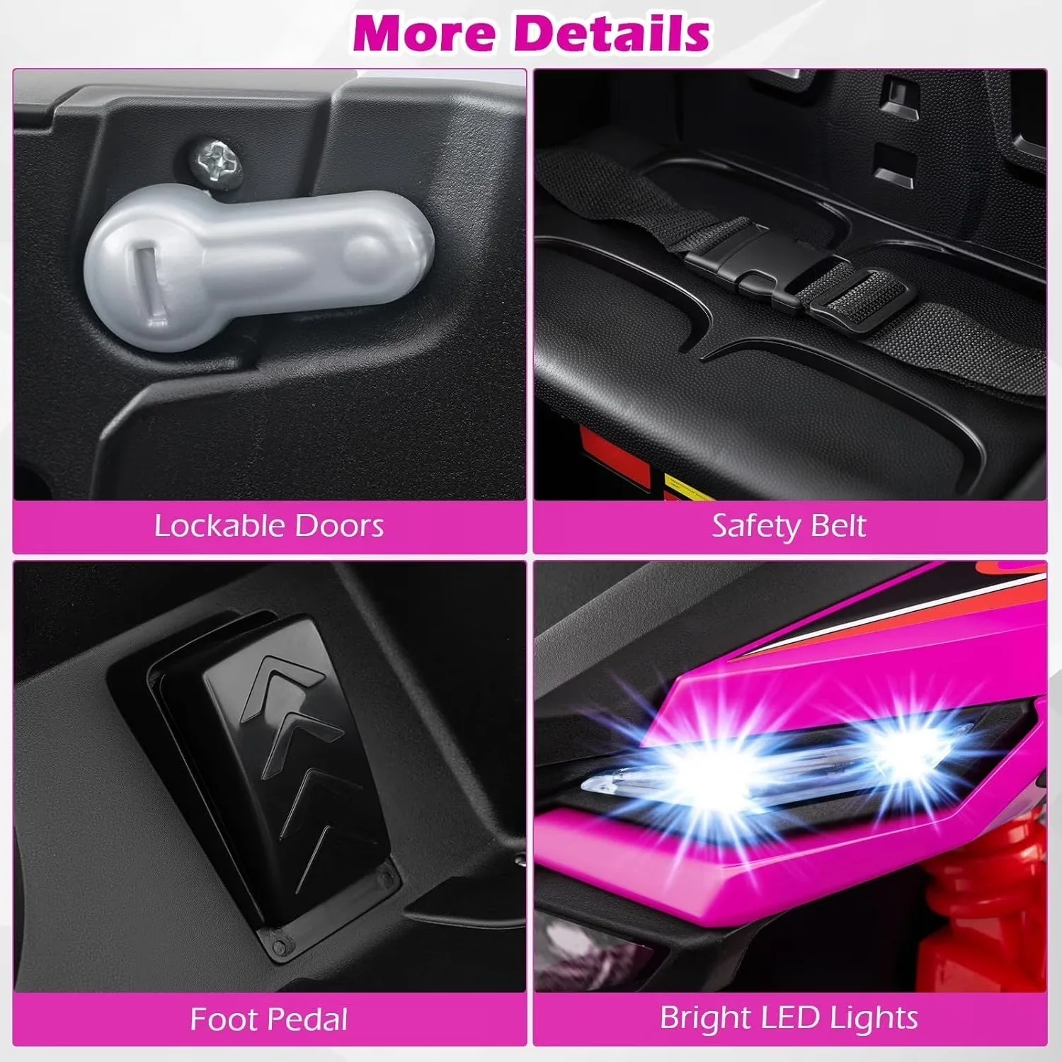 12V Pink Kids UTV Ride-On Car with Remote Control, LED Lights, and 3 Speed Options for Ages 3+ - Image 6