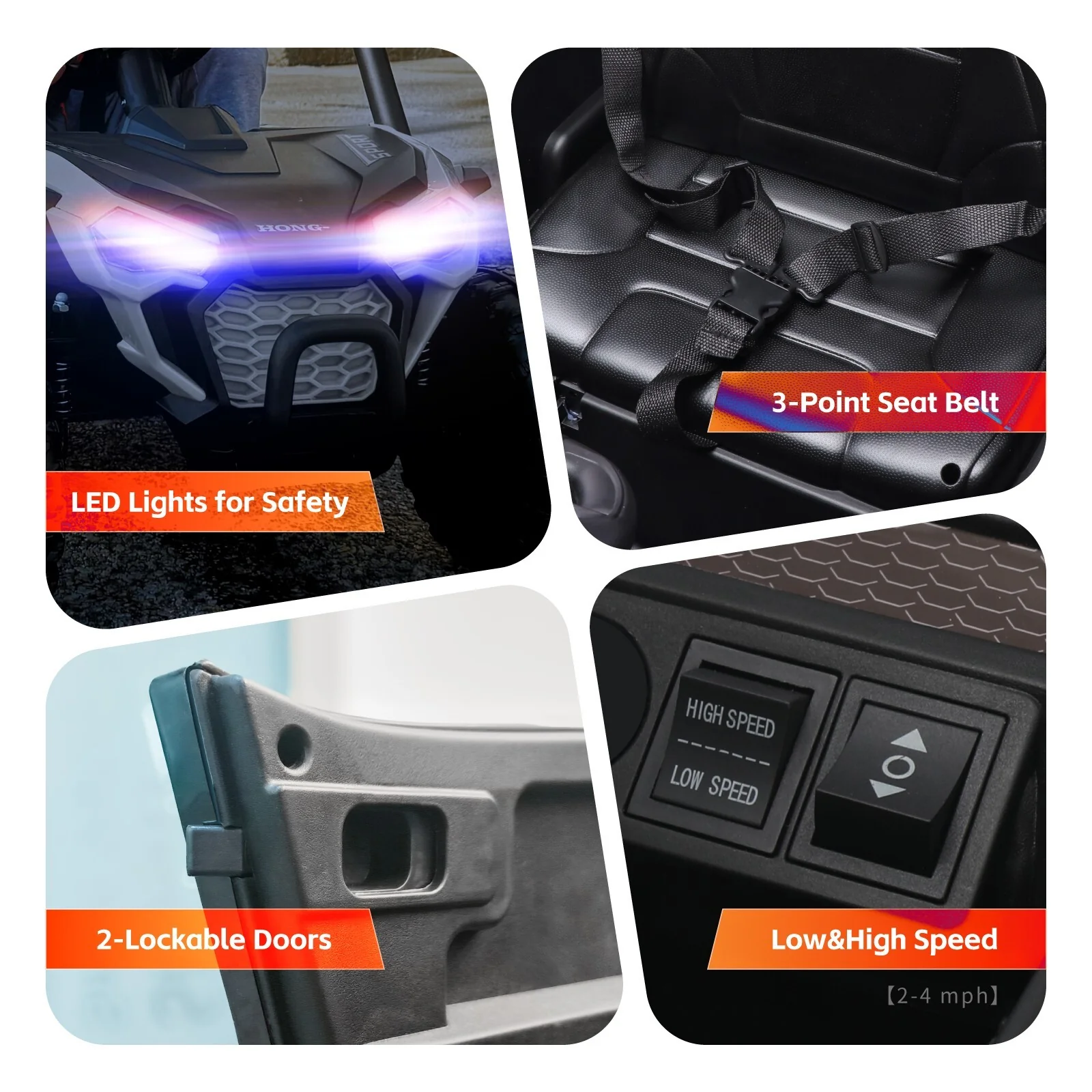 12V Electric Kids Ride-On UTV Quad Car with Remote Control, LED Lights, and MP3 Player - Image 4