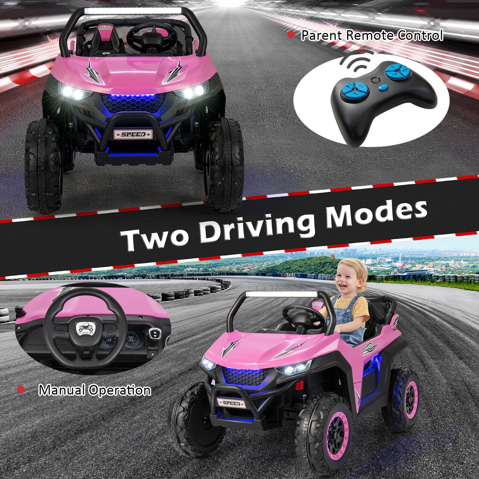 12V Kids Ride On UTV with Suspension, Lights & Music - RC Electric Vehicle for 2 Children - Image 5