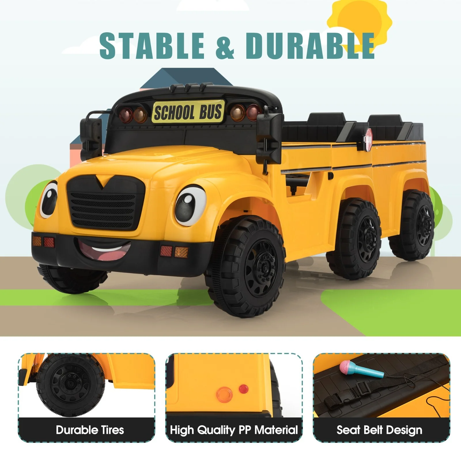 12V Electric 2-Seater Kids School Bus Ride-On Toy Car with Remote Control - Image 4
